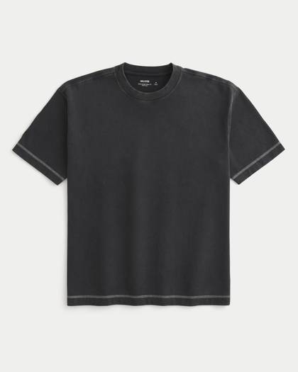 Boxy Heavyweight Contrast Stitch Crew T-Shirt
