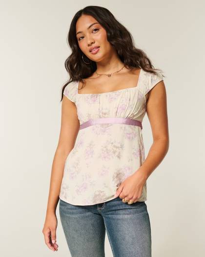 Easy Satin Tie Babydoll Top