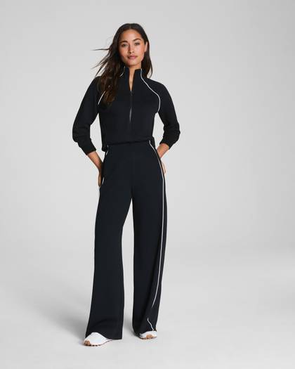 SPANX AirEssentials® Pique Half Zip Jumpsuit | Very Black - Black