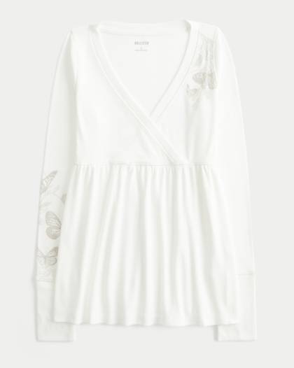 Easy Long-Sleeve Butterfly Pattern Babydoll Top