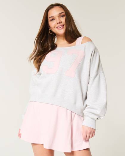 Easy Off-the-Shoulder Sporty Graphic Sweatshirt