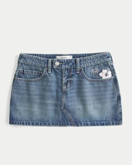 Low-Rise Embroidered Denim Mini Skort