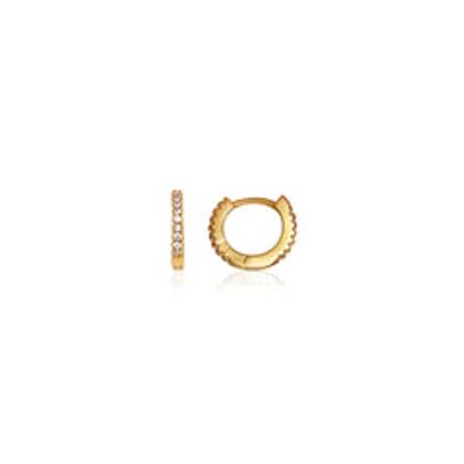 925 Sterling Silver Crystal Huggie Hoop Earrings (Gold)