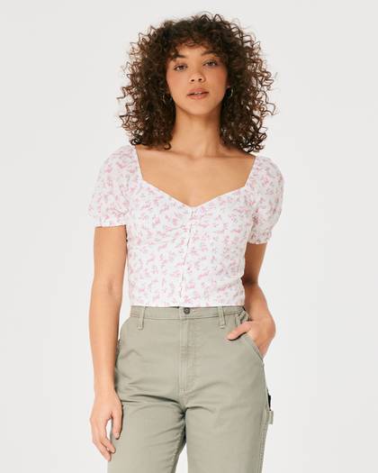 Short-Sleeve Button-Front Top