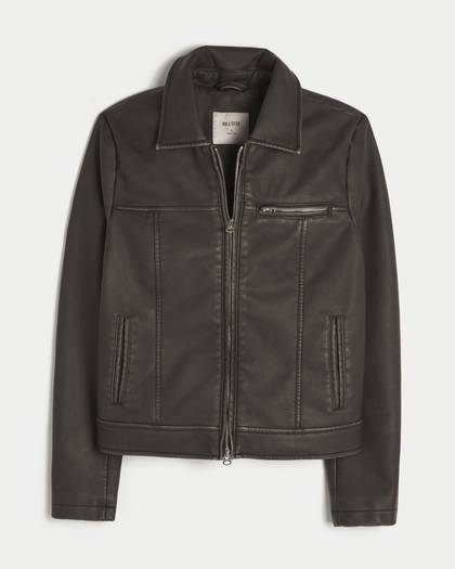 Vegan Leather Zip-Up Jacket