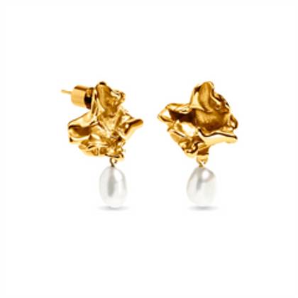 Molten Pearl Drop Earrings (Gold)