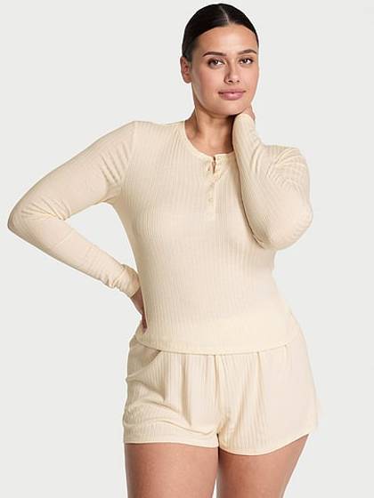 SoSoft™ Modal Wide-Rib Long-Sleeve Henley & Shorts Set