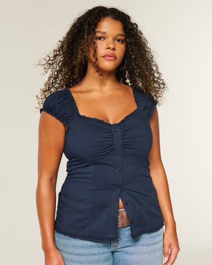 Short-Sleeve Stretch Poplin Top