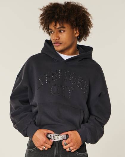 Baggy Cinch Studded New York City Graphic Hoodie