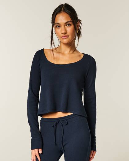 Gilly Hicks Cozy Waffle Long Sleeve Scoop Top