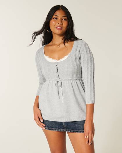 Cable-Knit Babydoll Sweater