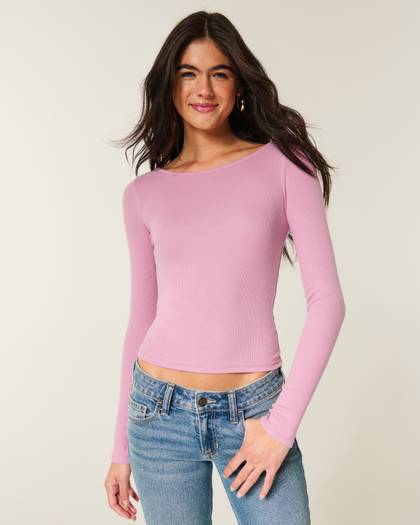 Long-Sleeve Slash-Neck Top