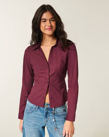Stretch Poplin Button Front Shirt
