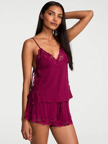 SoSoft™ Modal Ribbed Lace-Trim Cami & Shorts Set