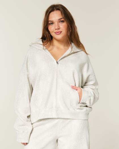 Oversized Doe Print Zip-Up Hoodie
