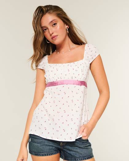 Easy Satin Tie Babydoll Top