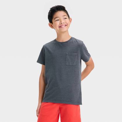 Boys' Short Sleeve Washed Pocket T-Shirt - Cat & Jack™ Black L: Cotton Blend, Pullover, Below Hip Length