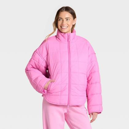 Women's Oversized Quilted Puffer Jacket - JoyLab™ Pink S