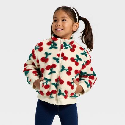Toddler Girls' Cozy Cherry Jacquard Fleece Jacket - Cat & Jack™ Beige 2T