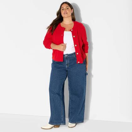 Women's Crewneck Heritage Cable Cardigan - Wild Fable™ Rose Red 2X