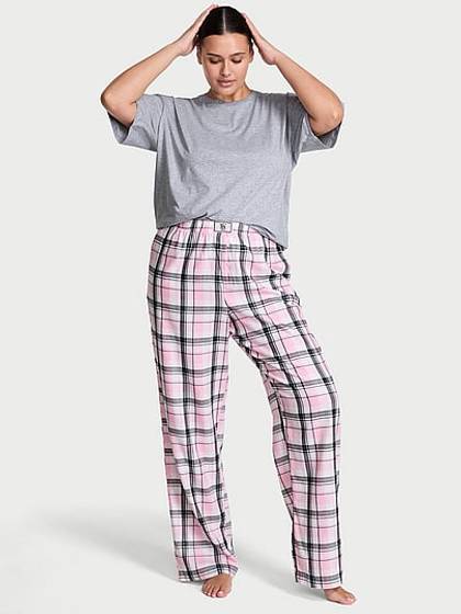 Flannel Short-Sleeve Long Tee-Jama Set