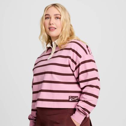 Champion Women's Long Sleeve Rugby Shirt - Pink Striped 4X