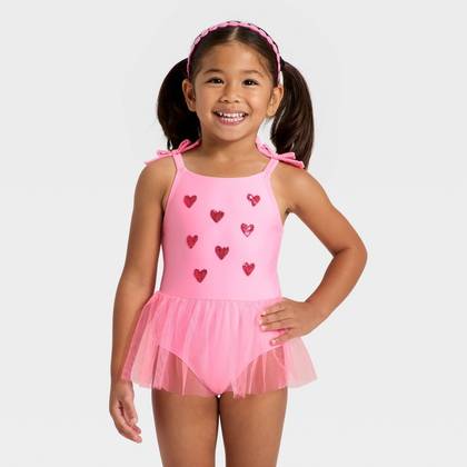 Infant Girls' Sequin Heart Tutu One Piece Swimsuit - Cat & Jack™ Pink 12M
