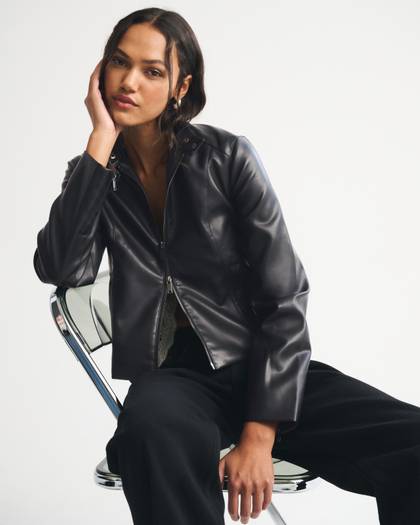 Slim Vegan Leather Mockneck Jacket