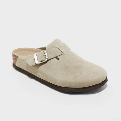 Women's Betsy Clog Mule Flats - Universal Thread™ Taupe 5: Slip-On Faux Leather, Medium Width