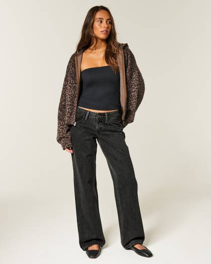 Low-Rise Washed Black Baggy Jeans