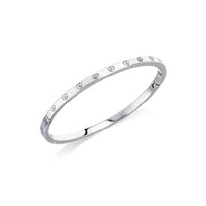 Crystal Heart Bangle (Silver)