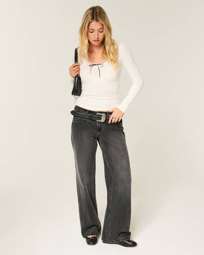 Low-Rise Y2K Washed Black Baggy Jeans