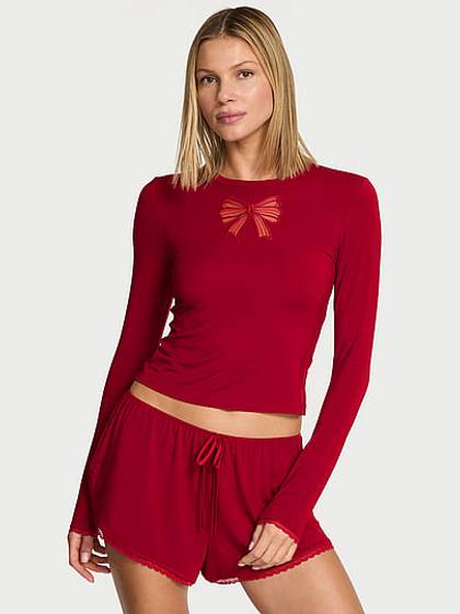 SoSoft™ Modal Bow Long-Sleeve Tee & Short Set