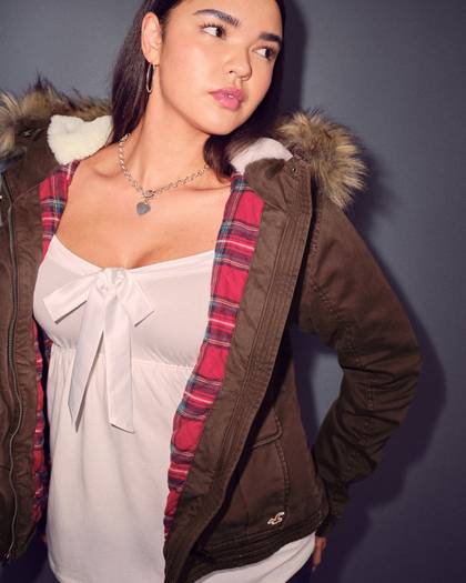 Holiday Vault Release Twill Faux Fur Trim Hooded Bomber Jacket