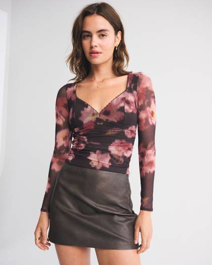 A&F Zoe Bra-Free Long-Sleeve Mesh Top