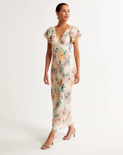 Ruffle Sleeve Slip Maxi Dress