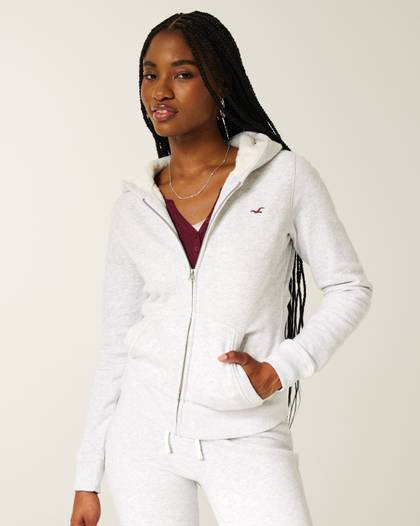 Hollister Feel Good Faux Fur-Lined Zip-Up Hoodie