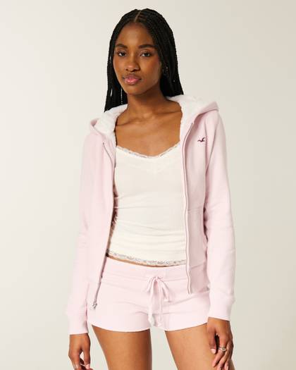 Hollister Feel Good Faux Fur-Lined Zip-Up Hoodie