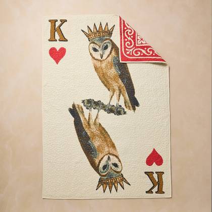 John Derian for Target 70"x50" Reversable King of Hearts Owl Card Quilt