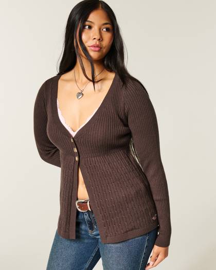 Long-Sleeve Flyaway Babydoll Cardigan