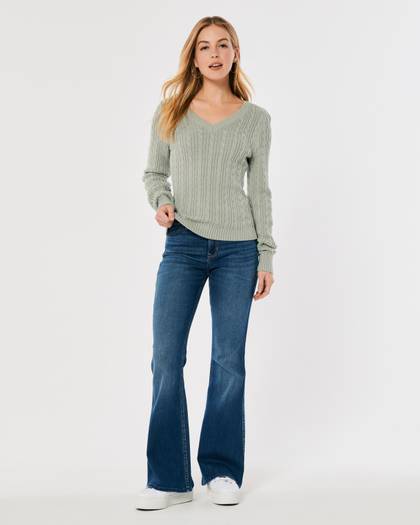 Cable-Knit V-Neck Sweater