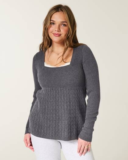 Long-Sleeve Square-Neck Babydoll