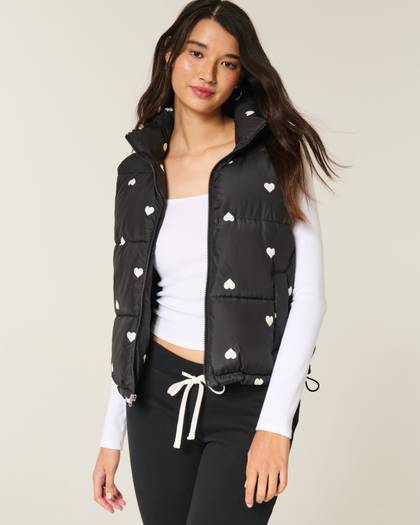 Heart Pattern Puffer Vest