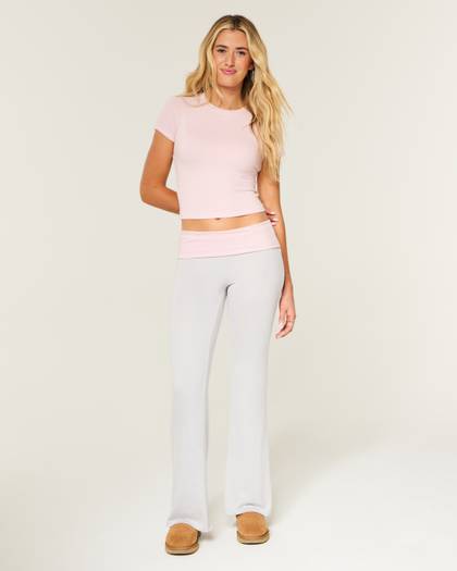 Always Cozy Knit Foldover Waist Flare Pants