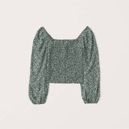 Long-Sleeve Smocked Puff Sleeve Top