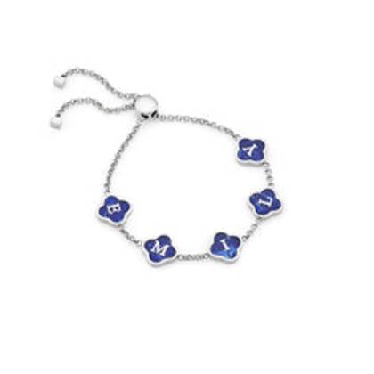 Blue Lace Agate Clover Custom Name Bracelet (Silver)