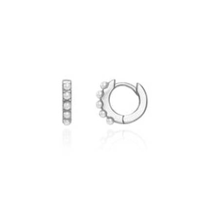 Pearl Huggie Hoop Earrings (Silver)