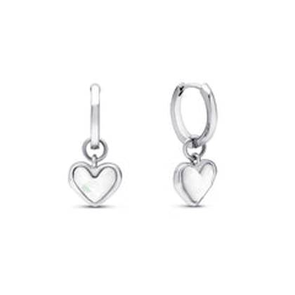 White Quartz Heart Huggie Earrings (Silver)