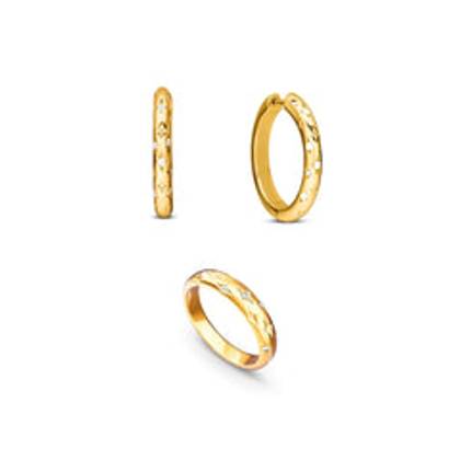 Moon and Back Hoop Earrings & Ring Set (Gold)
