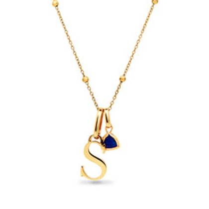 Personalised Initial & Droplet Birthstone Necklace (Gold)